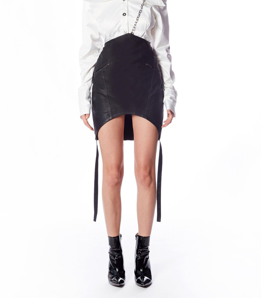 NIKITA Curved Hem Skirt (Black Leather)