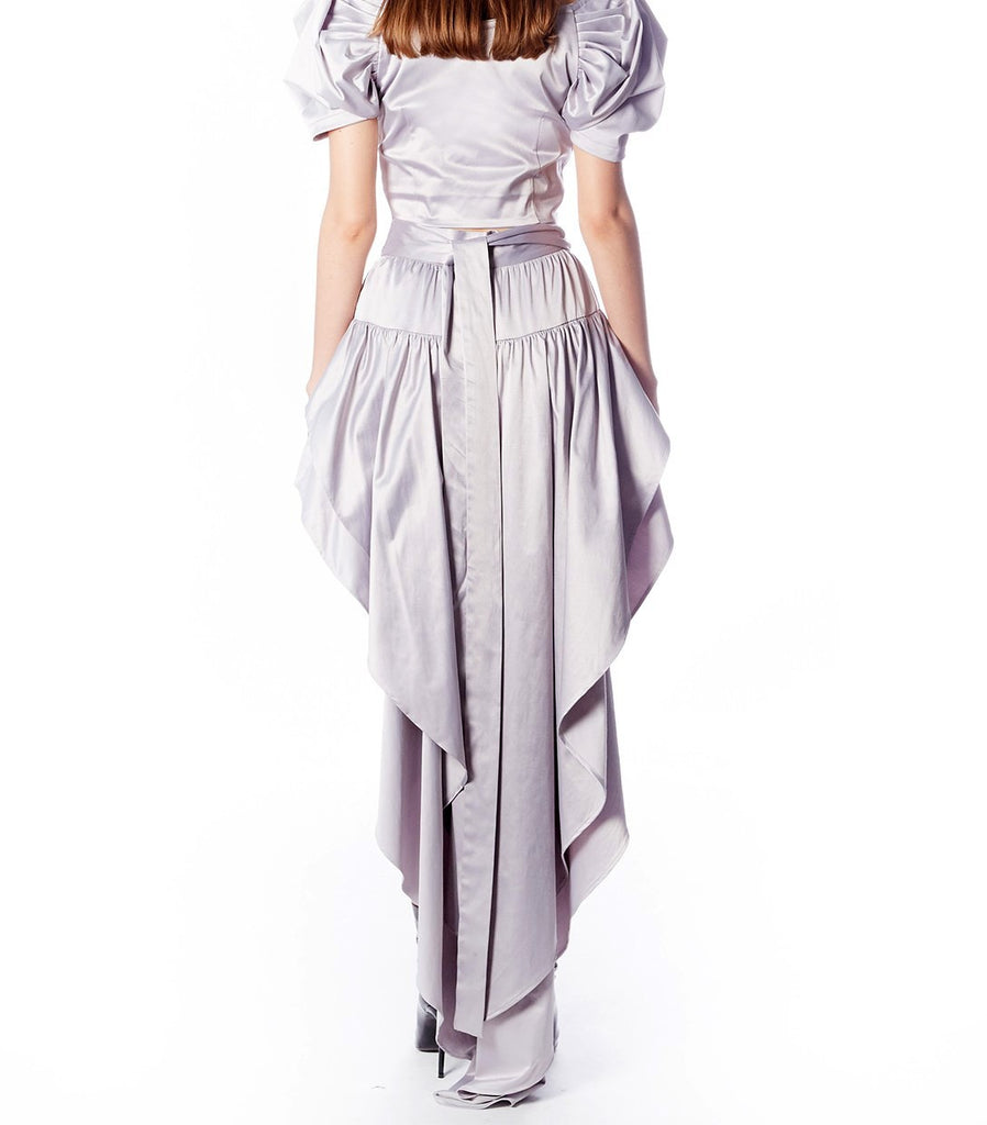 LIV Ruffle Mullet Skirt (Grey Satin)