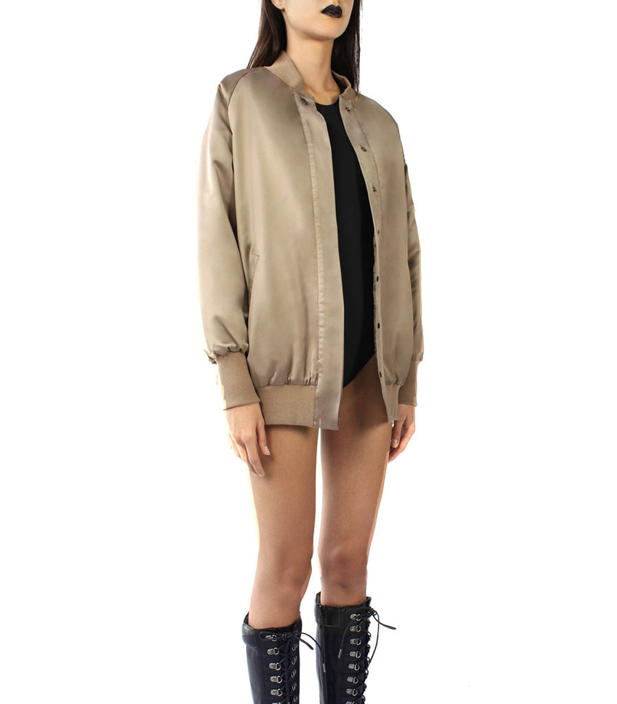 CHAIN MY SOUL Oversized Varsity Jacket (Taupe Brown)