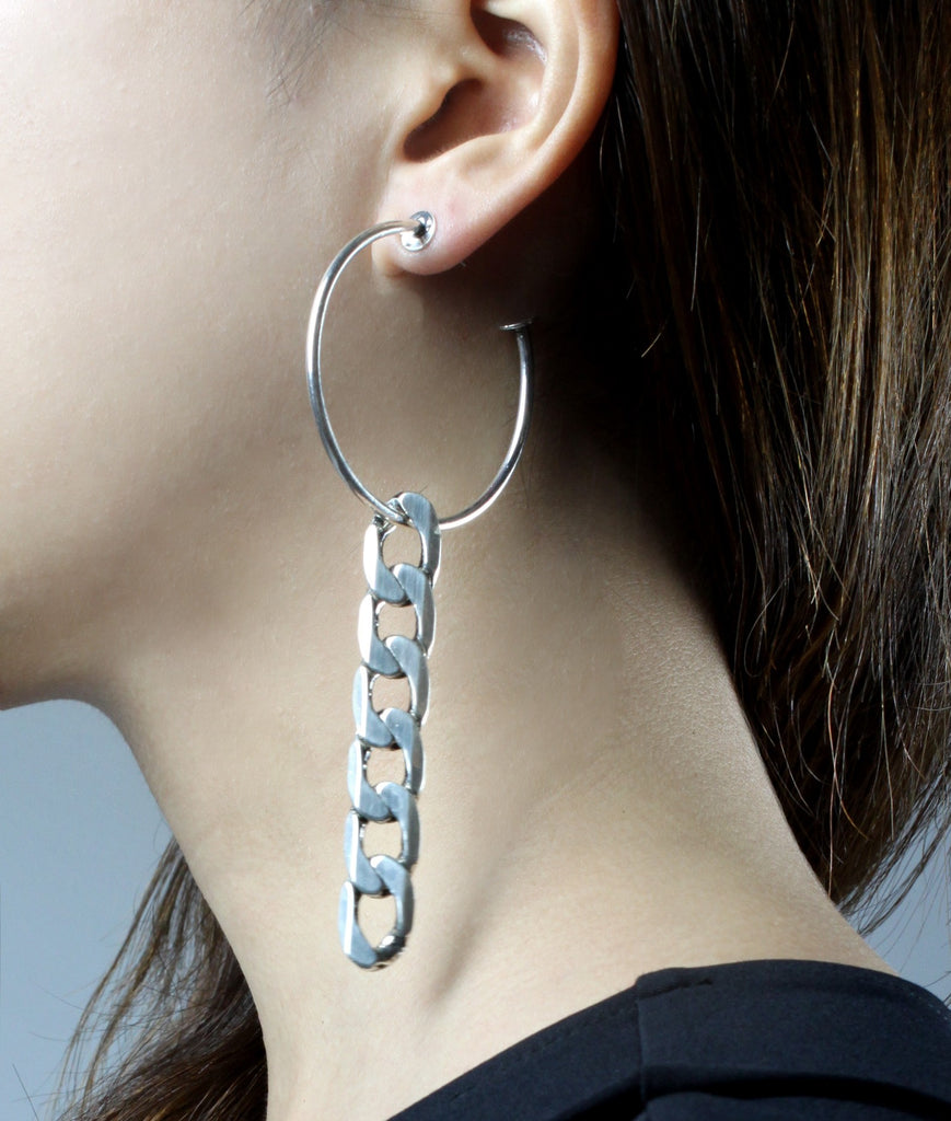 NAOMI Hoop Chain Earrings (Silver)
