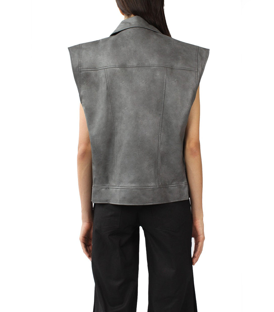 DELLAL Leather Biker Vest (Grey)