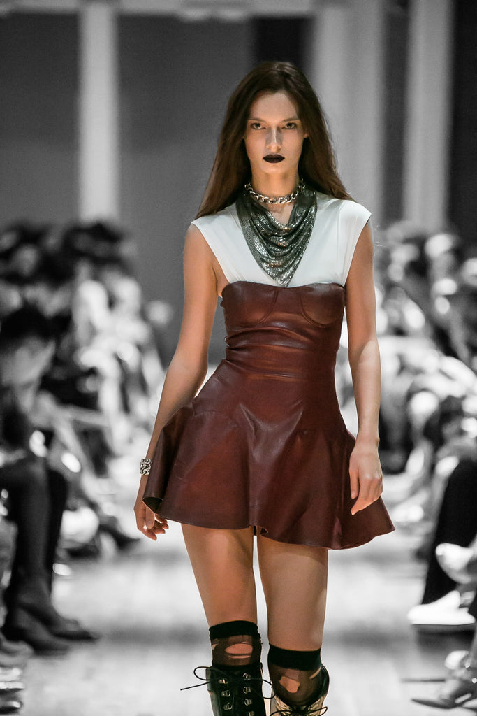 SIENNA Vegan Leather Bustier Dress (Burgundy)