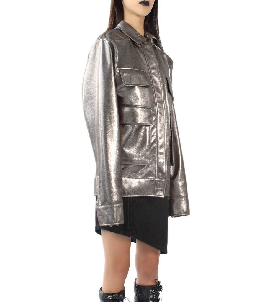 Metallic Oversized Army Jacket (Silver)