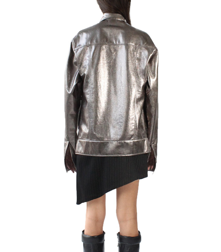 Metallic Oversized Army Jacket (Silver)