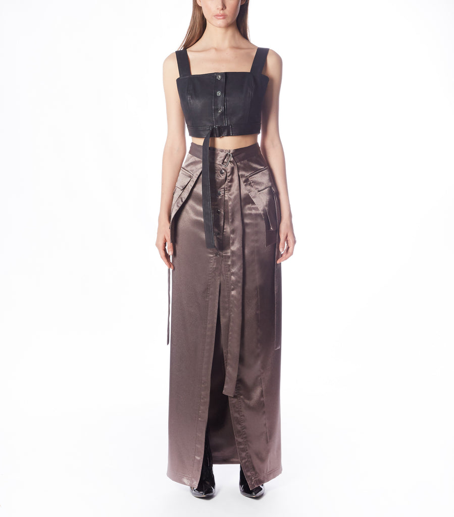 Cargo Maxi Skirt (Gunmetal Satin)