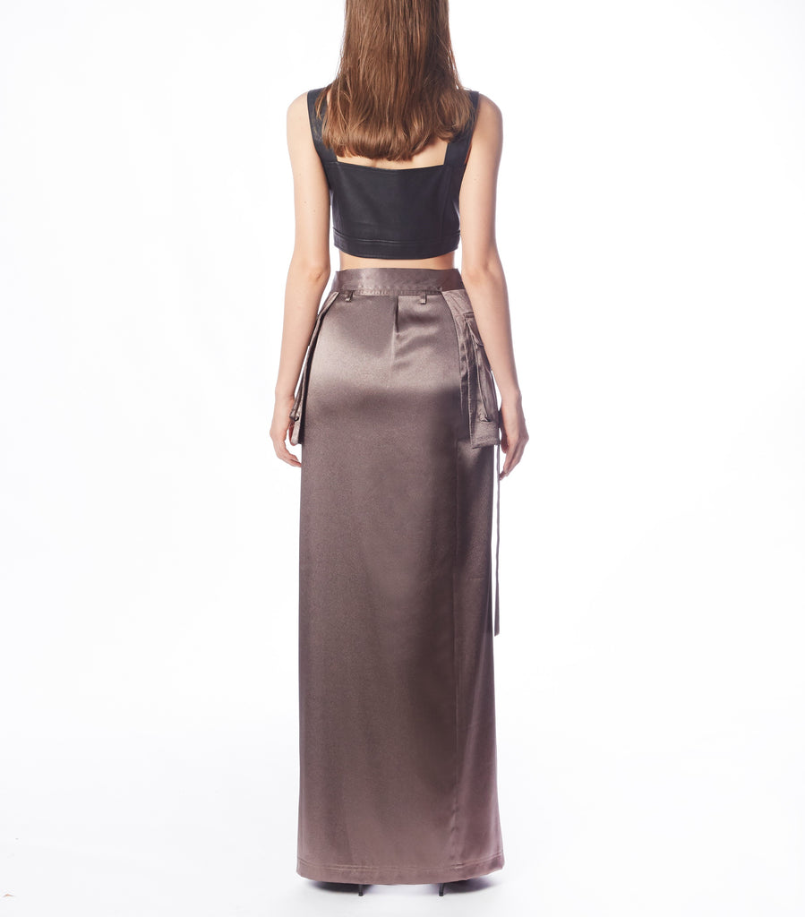 Cargo Maxi Skirt (Gunmetal Satin)