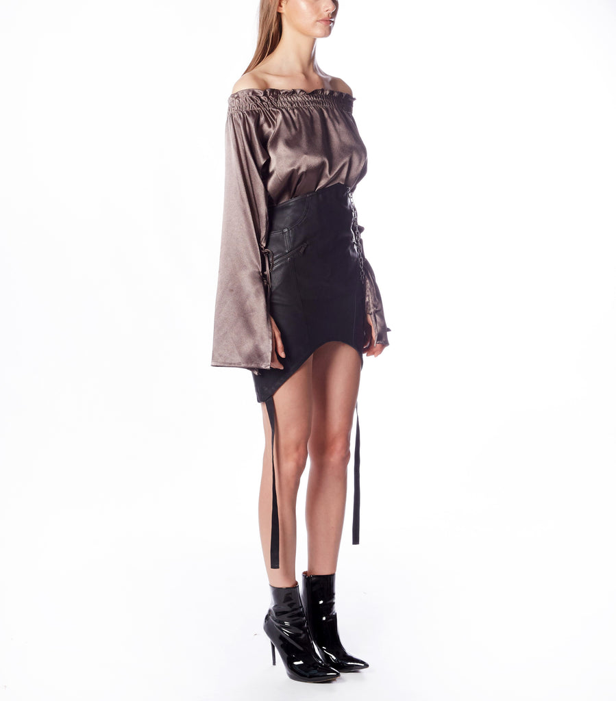 HERA One Shoulder Top (Gunmetal Silk)