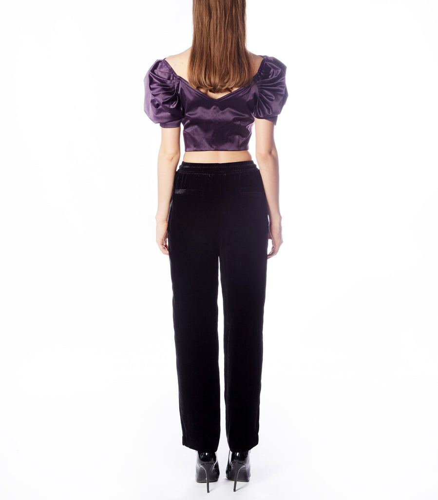 WREN Off-shoulder Waterfall Top  (Purple Satin)