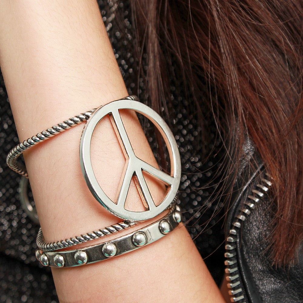 LOVE, PEACE, ROCK N' ROLL Cuff (Silver)