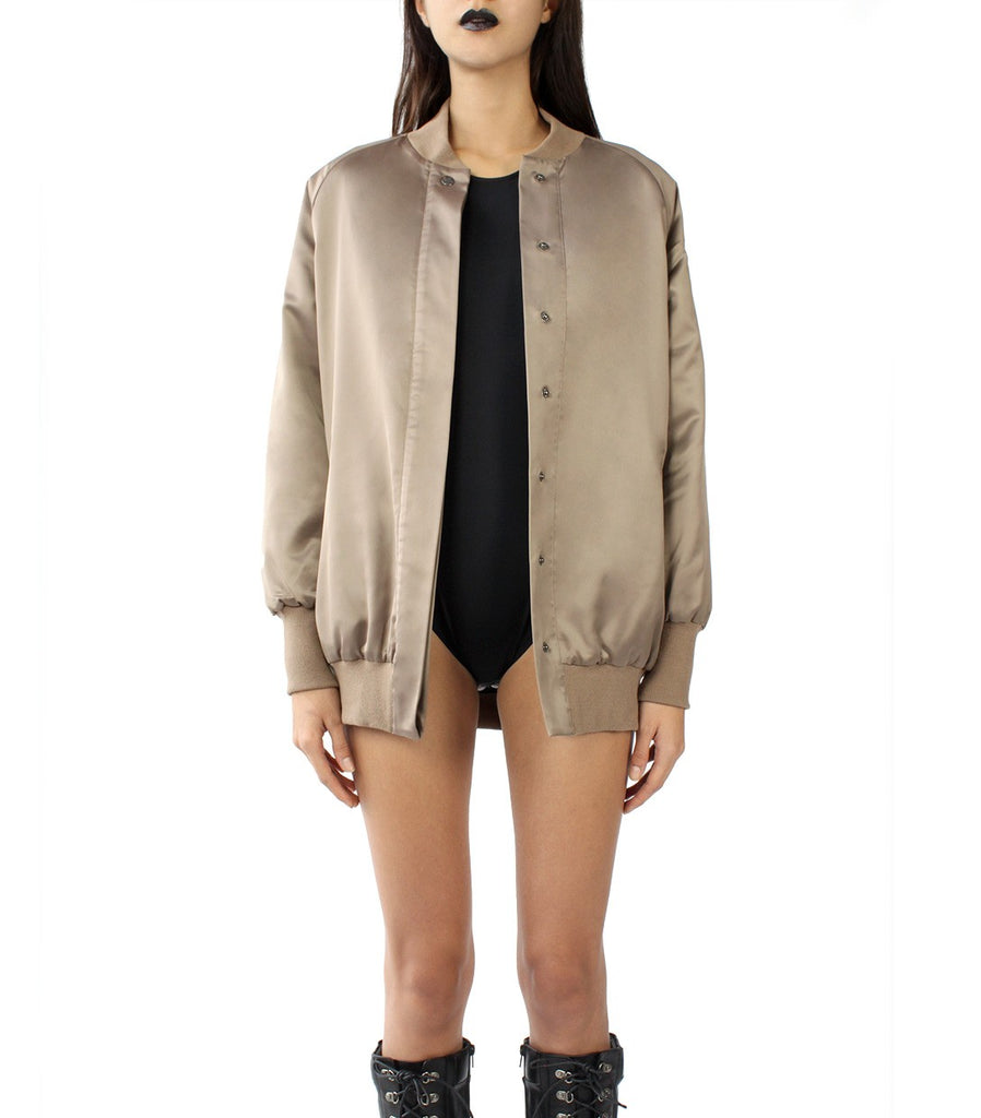 CHAIN MY SOUL Oversized Varsity Jacket (Taupe Brown)