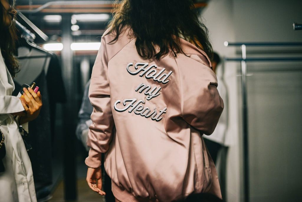 HOLD MY HEART Oversized Varsity Jacket (Dusty Pink)