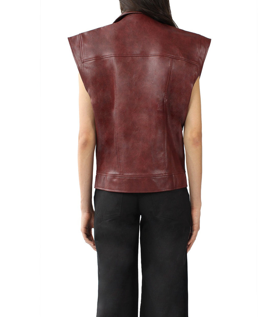 DELLAL Leather Biker Vest (Burgundy)