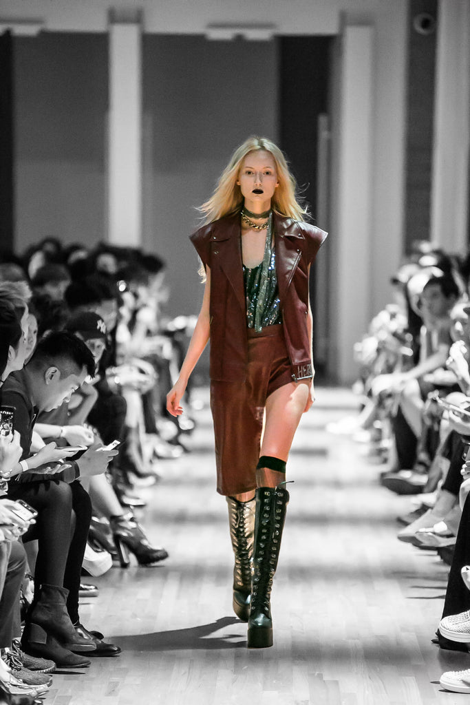 DELLAL Leather Biker Vest (Burgundy)