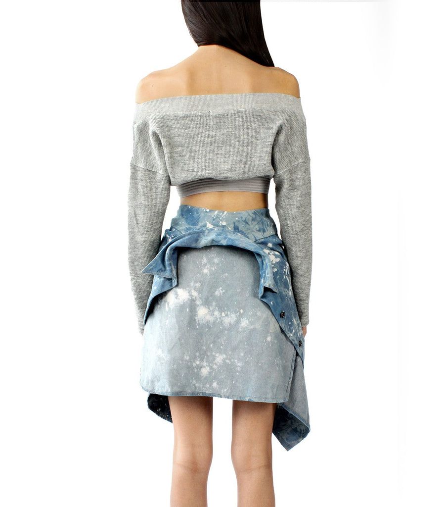 BARDOT Off-Shoulder Crop Sweater (Light Grey)