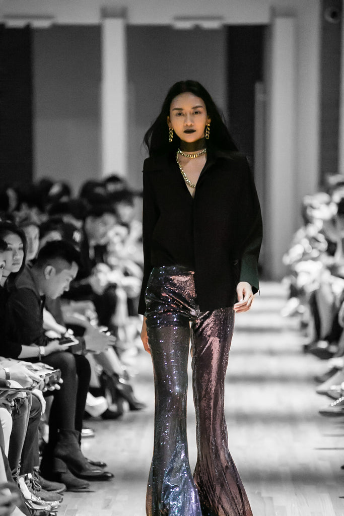 GLITTERATI Sequin Flare Pants (Gunmetal)