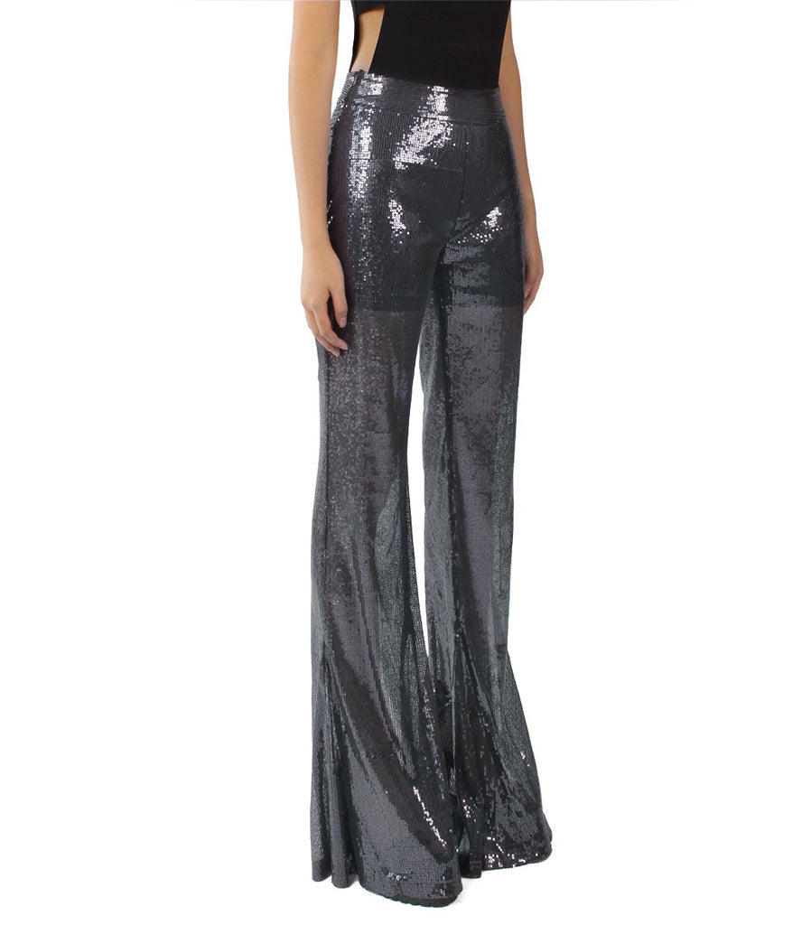 GLITTERATI Sequin Flare Pants (Gunmetal)