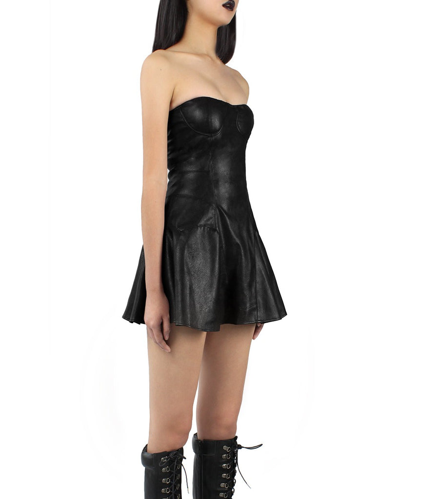 SIENNA Vegan Leather Bustier Dress (Black)