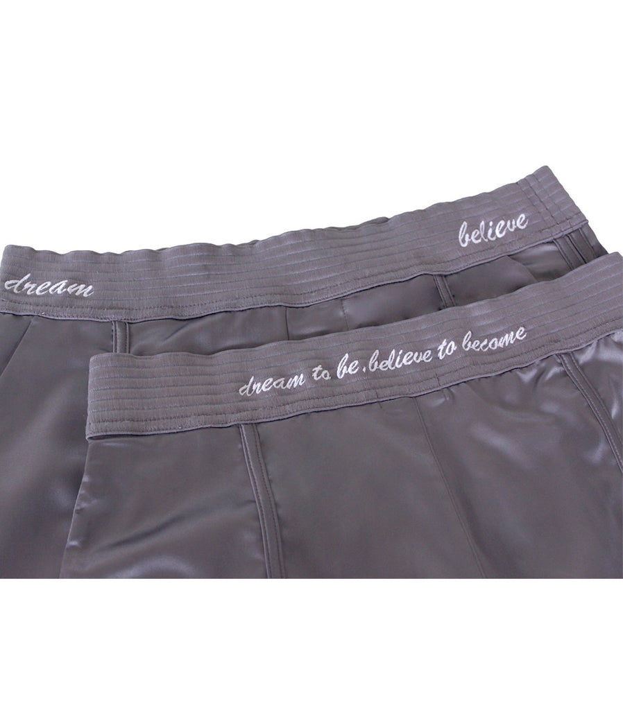 DREAM/BELIEVE Embroidered Satin Boxers (Grey)