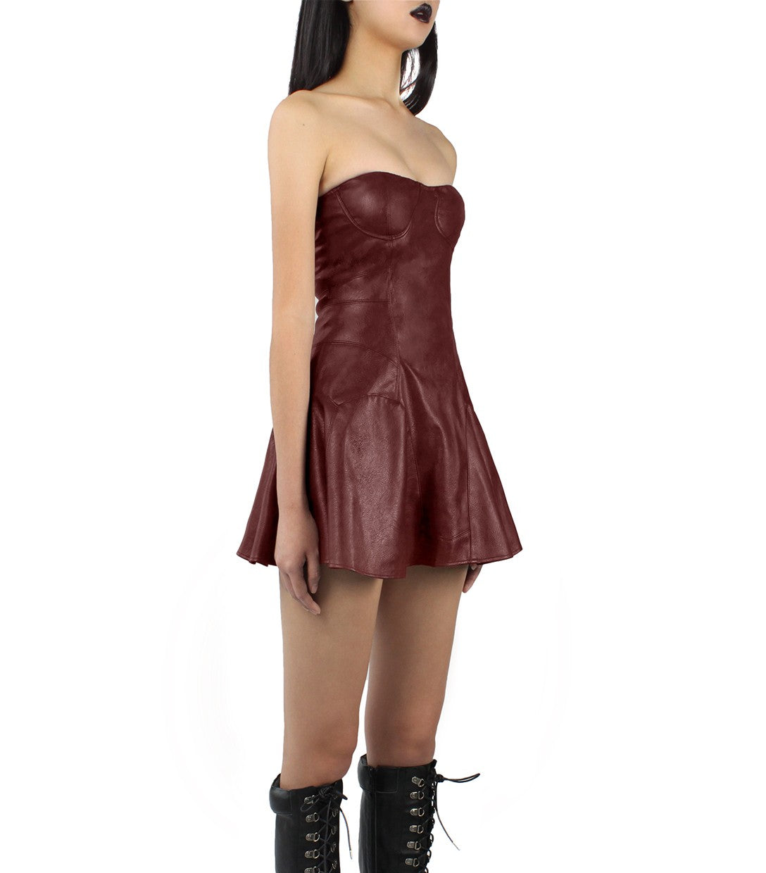 SIENNA Vegan Leather Bustier Dress (Burgundy) ARISSA X SIENNA Vegan Leather Bustier Dress (Burgundy) ARISSA X
